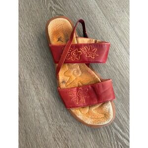 Pikolinos Red Leather Floral Embroidered Slingback Wedge Sandals Size 38
